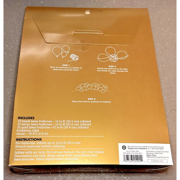 Balloon Garland Arch Kit Party Decorations Black Silver Gold - New in Box - Picture 3 of 4